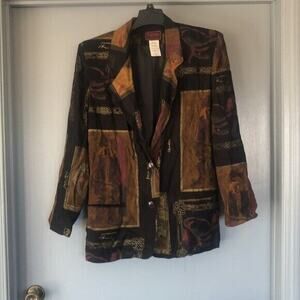 Patina International Women's long sleeve button blazer Jacket Sz M black gold